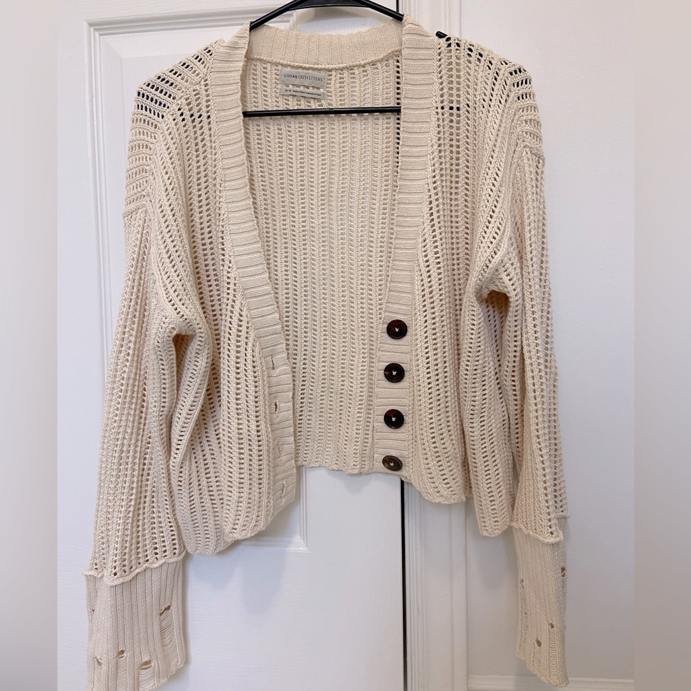 Urban Outfitters distressed cream knit cardigan size M